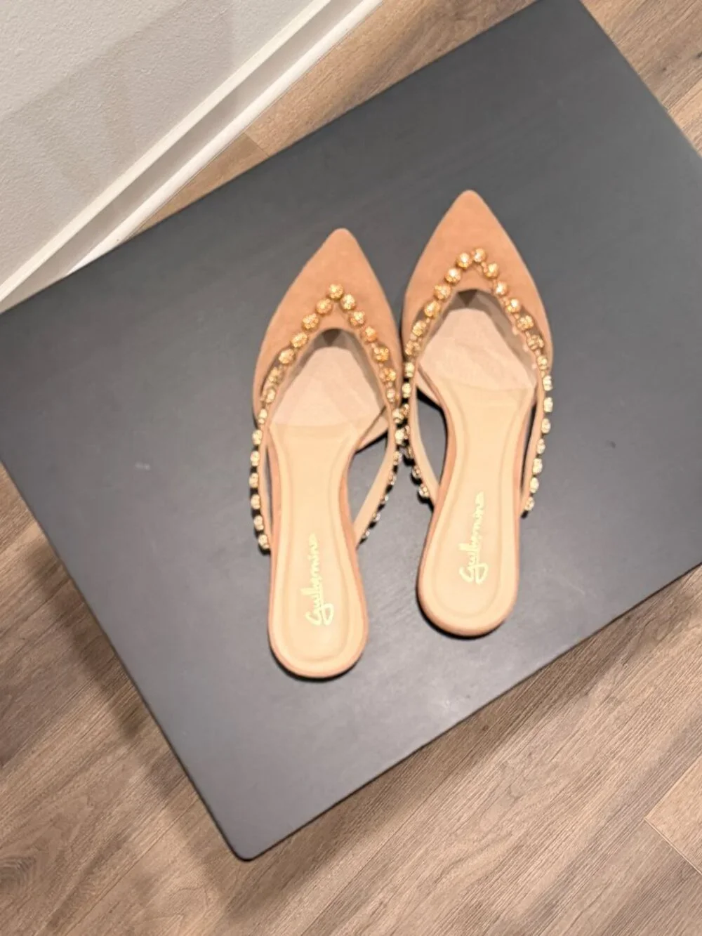 Anthropologie Guilhermina Embellished Pointed Toe Slides Mules Suede US 9/EUR 40 - Picture 2 of 6